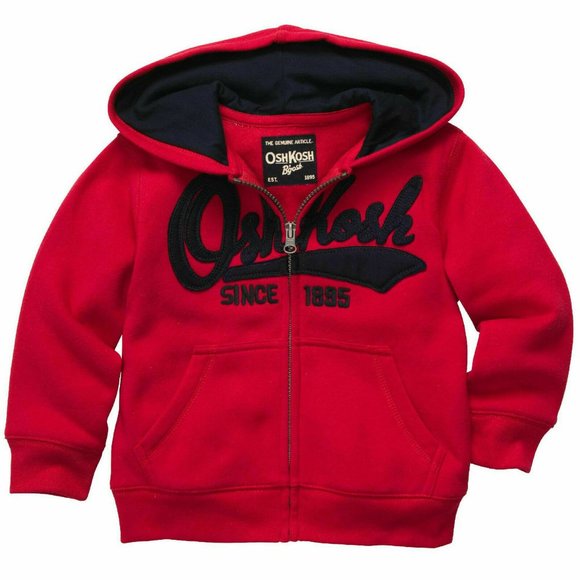 NWT Oshkosh B'gosh Toddler Boys Cardigan Hoodie Jacket Red Jersey-Lined … - Picture 1 of 5